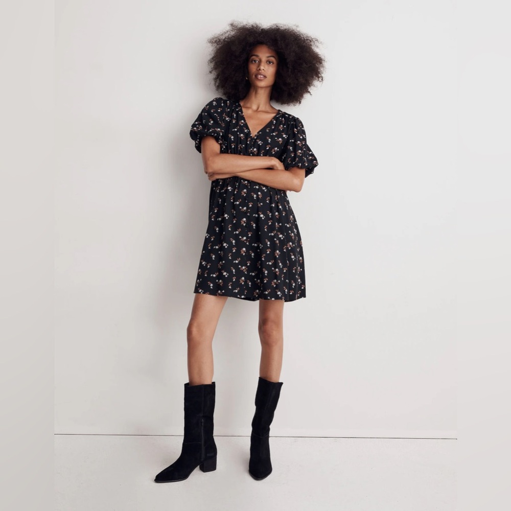 Madewell - Petite Challis Sophia Mini Dress - size petite large - black